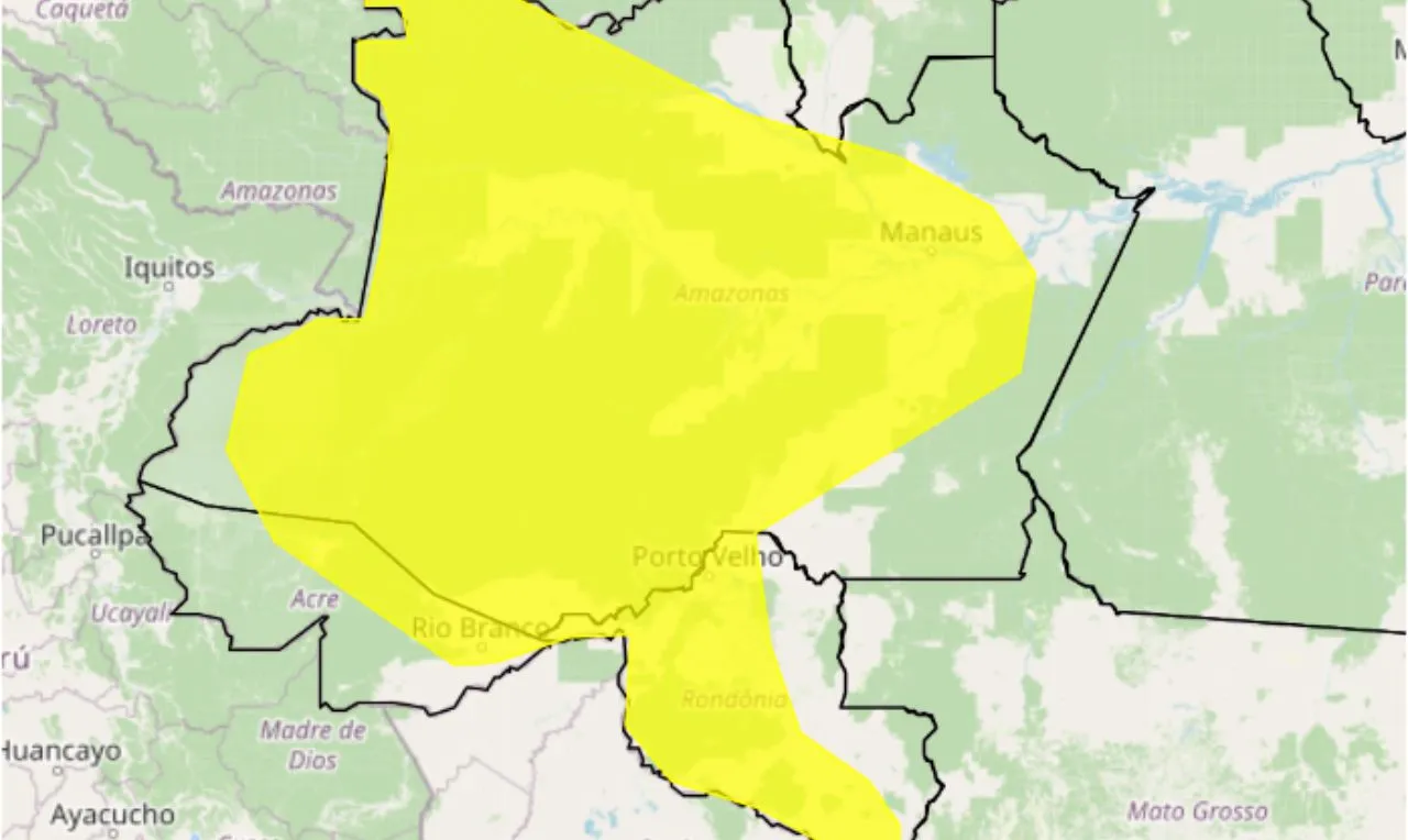 o mapa mostra às áreas me alerta para chuva intensa
